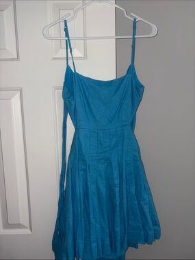 Women's Blue Spaghetti-Strap Fit & Flare tie back dress